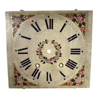 Antique Early 19th-Century American Hand-Painted Wood Clock Dial Face - Folk Art. For Sale