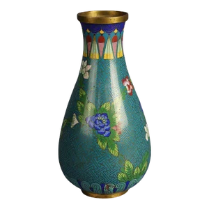 Antique Japanese Meiji Cloisonne Enameled Vase with Flowers, Circa 1920