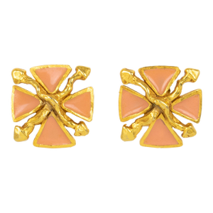 Antigona Paris Gilt Metal and Pink Enamel Clip-on Earrings