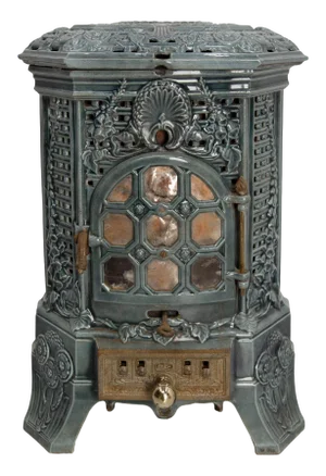 Small Antique French Art Deco Blue Enamelled Coal Stove, 1890s