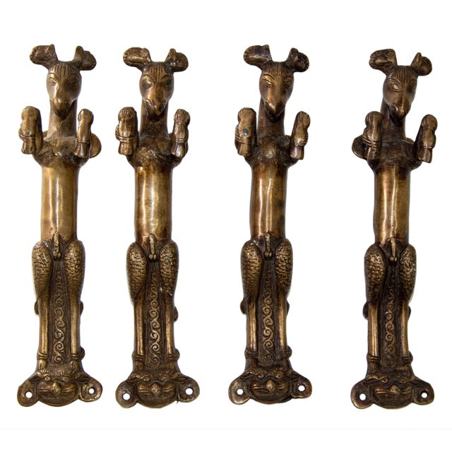 Tibetan Bronze Horse Door Pull Handle Jumping Male Animal Shape Set of 4 For Sale