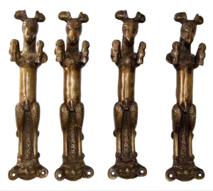 Tibetan Bronze Horse Door Pull Handle Jumping Male Animal Shape Set of 4