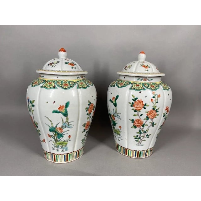 Mid 20th Century Chinese Porcelain Family Verte Vases - a Pair For Sale - Image 4 of 9