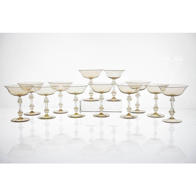 Champagne Glasses in Gold and Smoke from Cenedese, 1950s, Set of 12 For Sale - Image 4 of 18