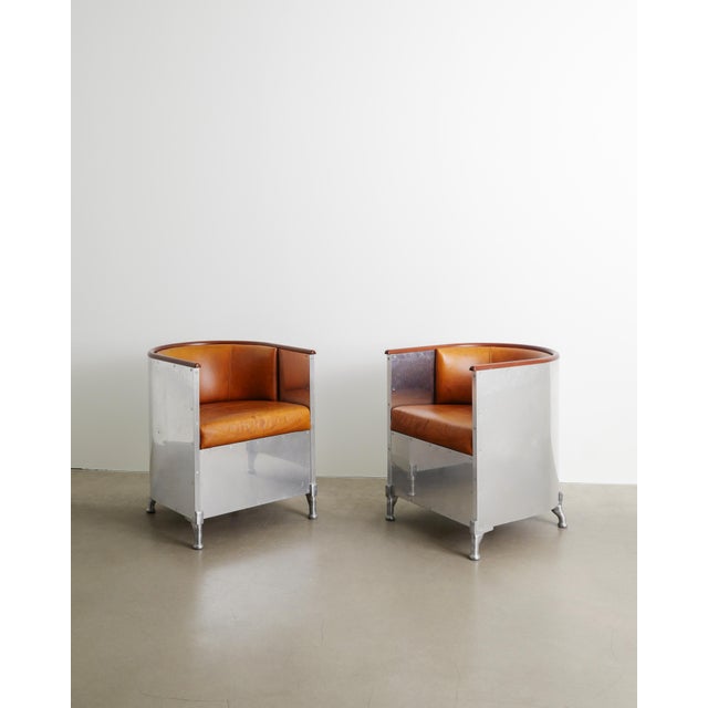 Swedish Aluminium and Brown Leather Armchairs by Mats Theselius for Källemo, Set of 2 For Sale - Image 3 of 8