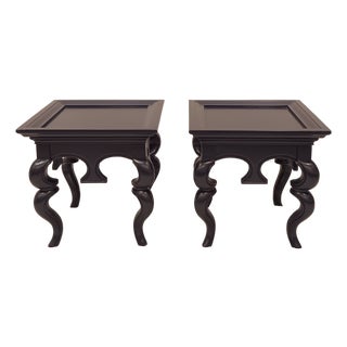Mid Century Modern/Hollywood Regency/French Provincial Solid Wood Navy Blue End Table - A Pair For Sale