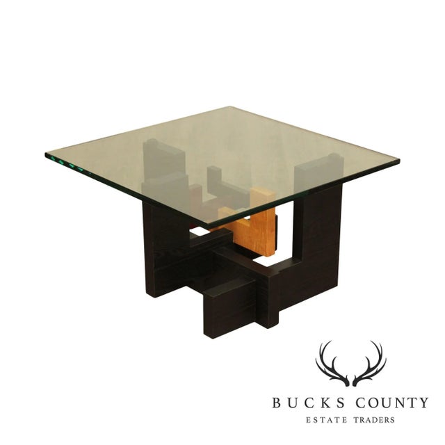 Jeffrey Greene Studio Crafted Mixed Woods Square Glass Top Coffee Table For Sale - Image 13 of 13