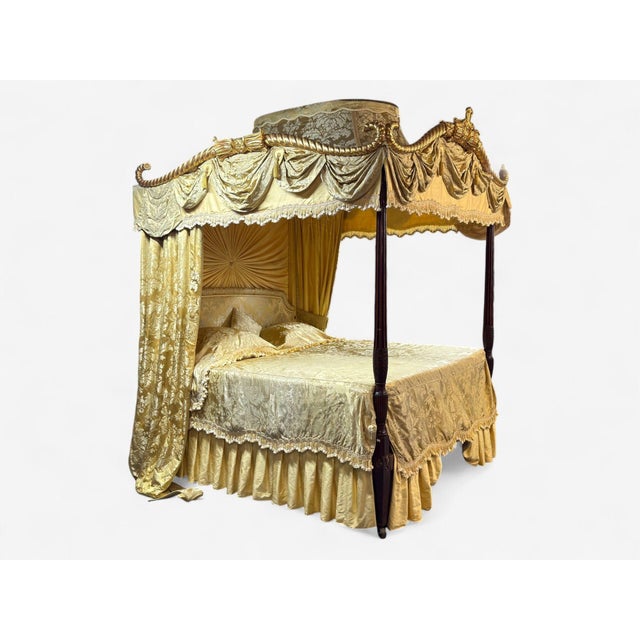 19th Century George Iii, Mahogany, Gilt-Wood, Silk, Canopy Bed, England C. 1880s For Sale - Image 5 of 18
