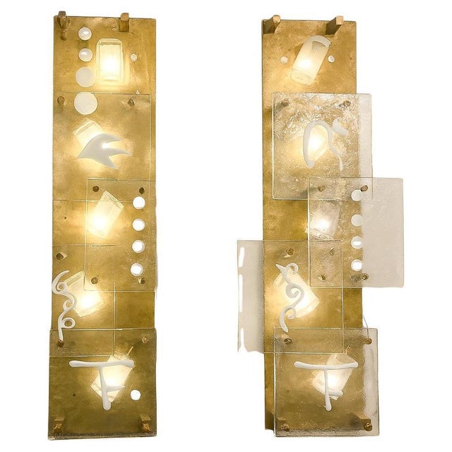 Mid-Century Modern Wall Lights in Glass and Brass, Italy, Set of 2 For Sale - Image 11 of 11
