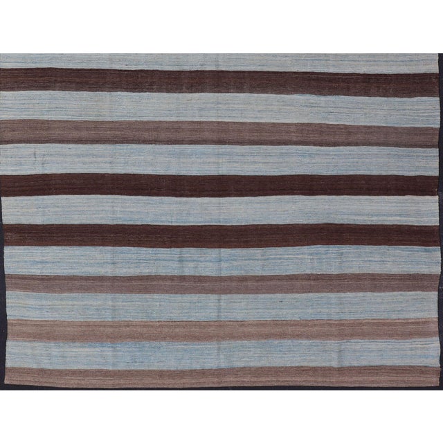 Measures: 8'6 x 12'6. Modern Hand Woven Kilim Rug by Keivan Woven Arts, Striped Design, 8'6 x 12'6 Flat-weave Kilim rug...