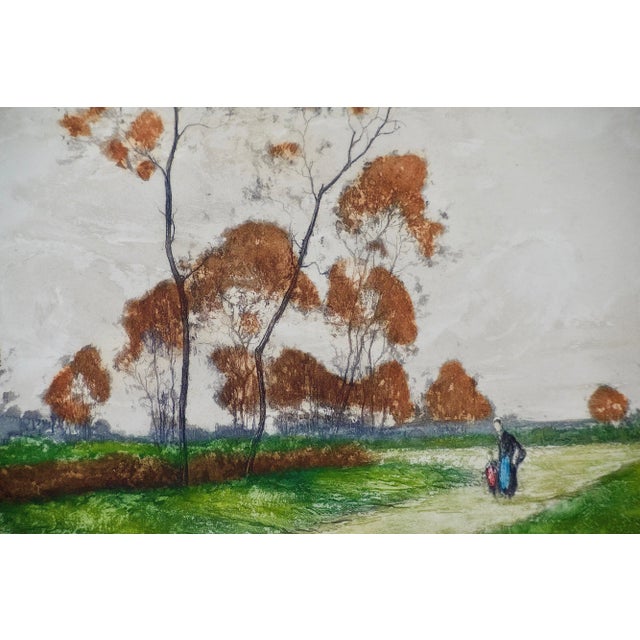 Art Nouveau A Signed Etching of a Pastoral Scene in Picardy, France by Paul Emile Lecomte, 1918 For Sale - Image 3 of 5