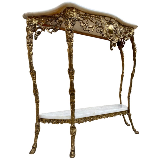 Rococo Louis XV Rococo Style Brass Console and Mirror, 1920s, Set of 2 For Sale - Image 3 of 8