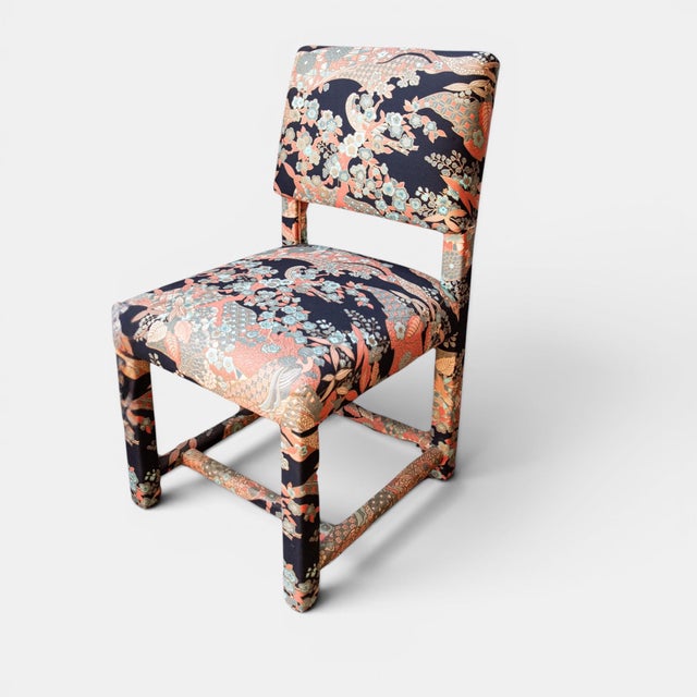 Mid-Century Parsons Dining Chairs, Upholstered in Vintage Japanese Designer Textile, Milo Baughman Style, Set of 6 For Sale - Image 6 of 10