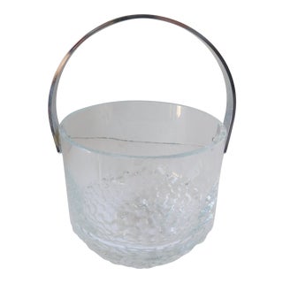 Mid-Century Crystal Ice Bucket With Silver Metal Handle For Sale