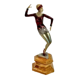 Art Deco Female Charleston Dancer Statue Ferdinand Preiss Attributed, Raised on Marble Base
