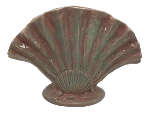 Vintage 1950's Pink Iridescent Gonder Pottery Double Sea Shell Fan Vase
