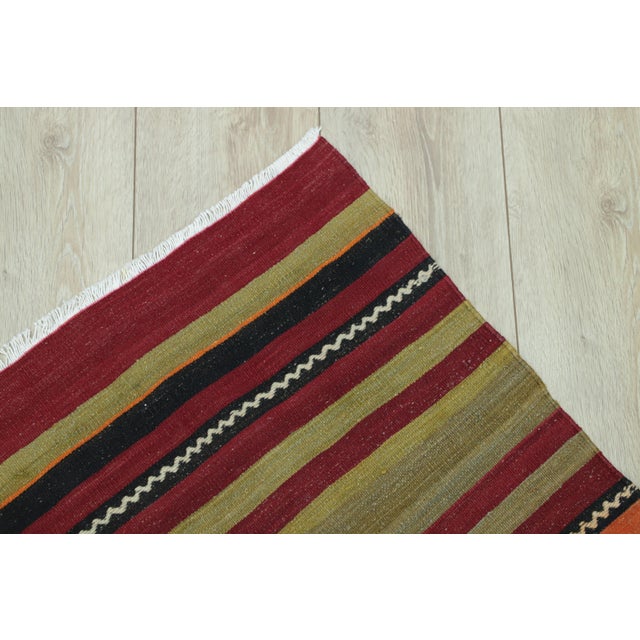 Burgundy 1970s Rustic Burgundy Striped Large Kilim Rug For Sale - Image 8 of 13