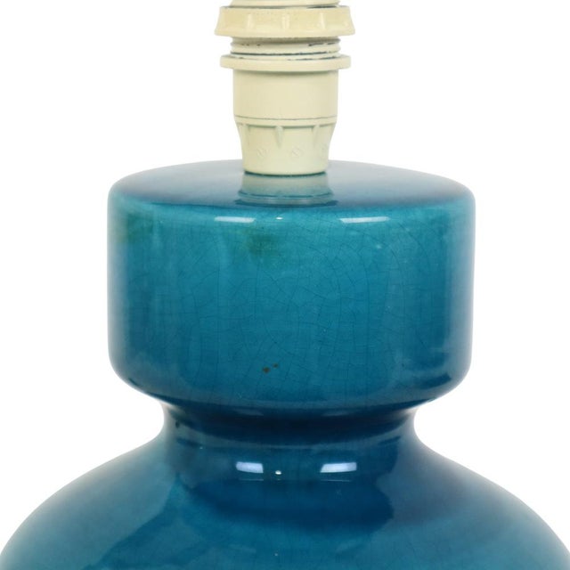 Italian Round Blue Ceramic Table Lamp, 1970s For Sale - Image 6 of 12