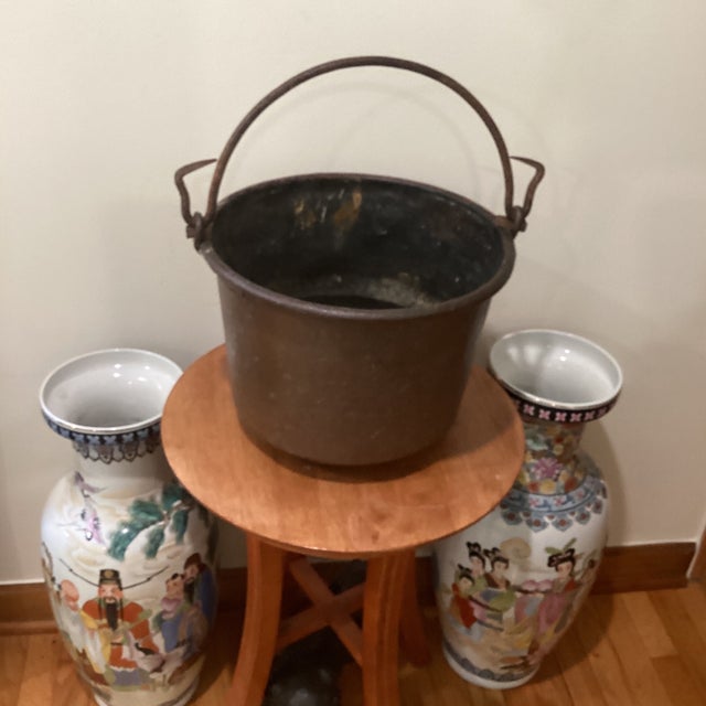 Antique Copper Cauldron With Iron Handle Hand Chased and Hammered Rich Patina For Sale - Image 12 of 12