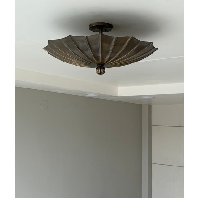Handmade Brass Flush Mount Ceiling Light | Sculptural Flower Petal Light Fixture For Sale - Image 4 of 13