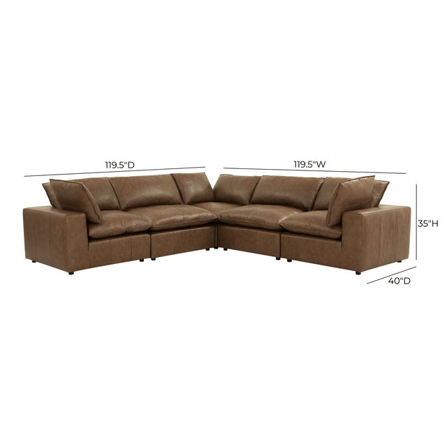 Wood Cali Brown Leather Modular L-Sectional For Sale - Image 7 of 9