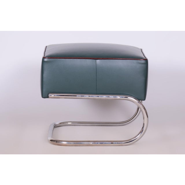 1930s Czech Bauhaus Ottoman in Chrome, Steel and Leather by R Slezák for Slezak Factories, 1930s For Sale - Image 5 of 7