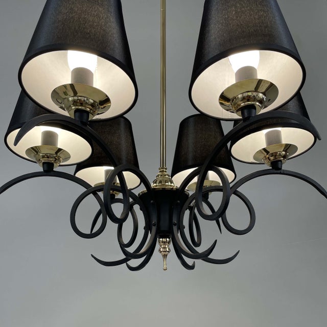 Black Cast Iron and Brass Chandelier, France, 1950s For Sale - Image 12 of 17