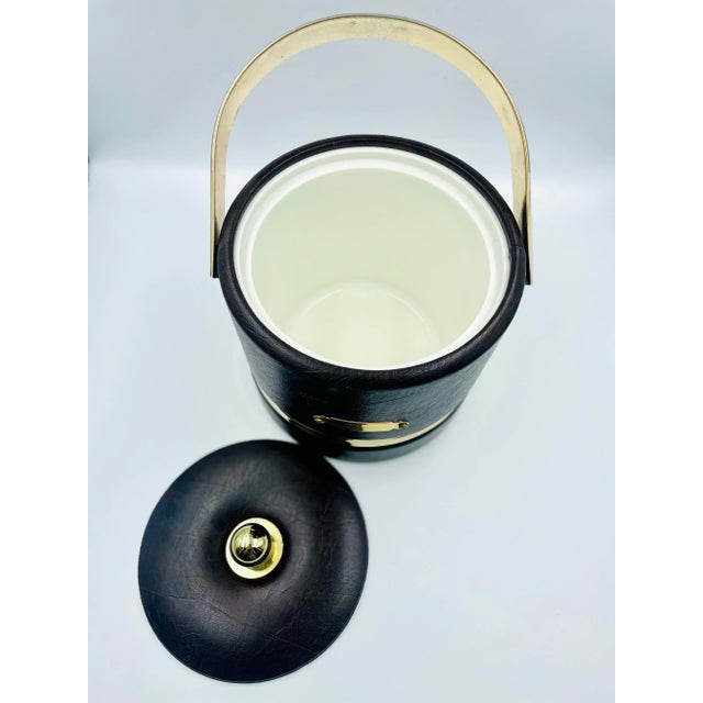 Mid 20th Century Vintage Georges Briard Coffee-Colored Faux Leather & Golden Accented Ice Bucket For Sale - Image 5 of 12