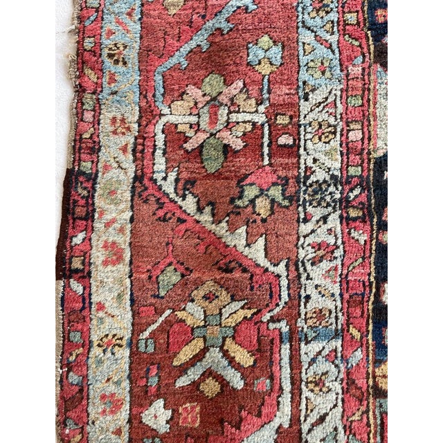 1920s NORTHWEST PERSIAN HERIZ VILLAGE CARPET Century Old Indigo-Ground Organic Wool & Dyes 8.9 x 11.9 For Sale - Image 14 of 17