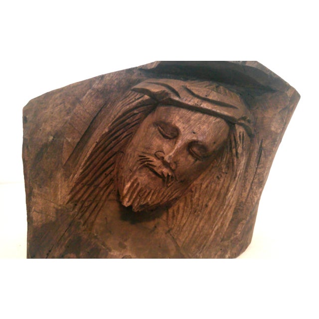 Late 20th Century Hand-Carved Head of Jesus Christ Tree Head Bust Artistic Brutalist For Sale - Image 5 of 11