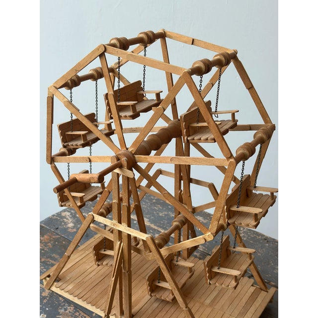 1970s Vintage Folk Art Popsicle Stick + Spool Kinetic Ferris Wheel Sculpture, Circa 1970s For Sale - Image 5 of 17