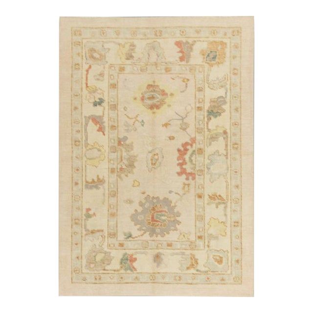 Oriental Hand Knotted Rug Turkish Oushak 4' x 5'6" For Sale