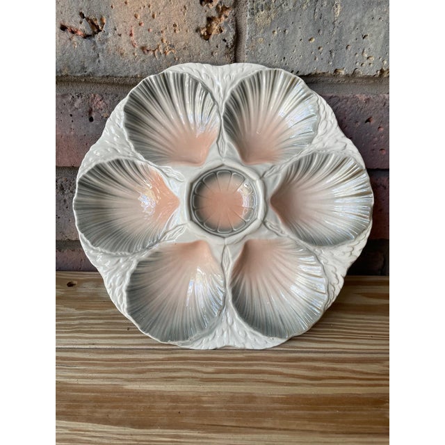 Antique 1920s French Majolica Sarreguemines Oyster Plate For Sale - Image 9 of 10
