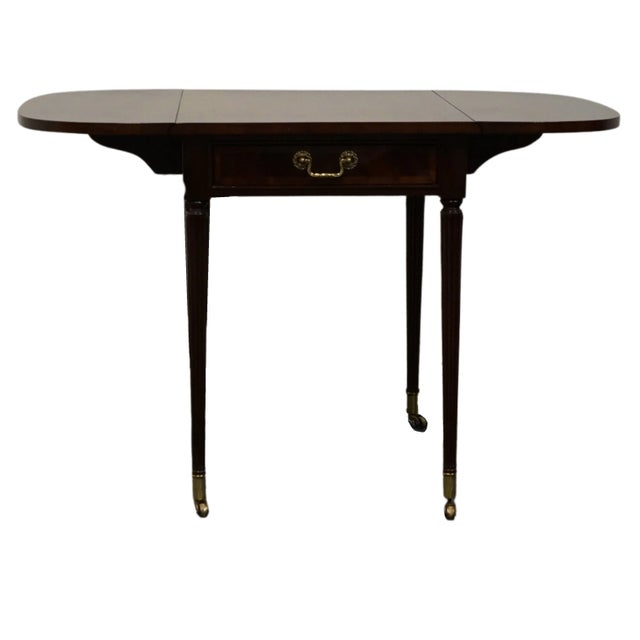 Late 20th Century Late 20th Century Bernhardt Furniture Centennial Collection Banded Flame Mahogany Traditional Style 42" Drop Leaf Accent End Table For Sale - Image 5 of 12