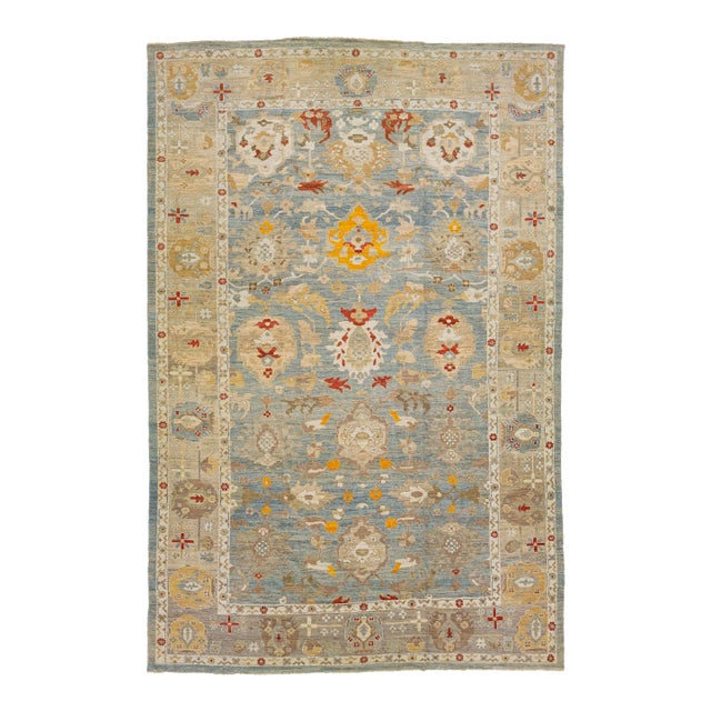 Oversize Contemporary Sultanabad Wool Rug Handmade in Blue For Sale