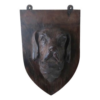 Antique 19th Century English Carved Oak Dogs Head Crest, 1880 For Sale