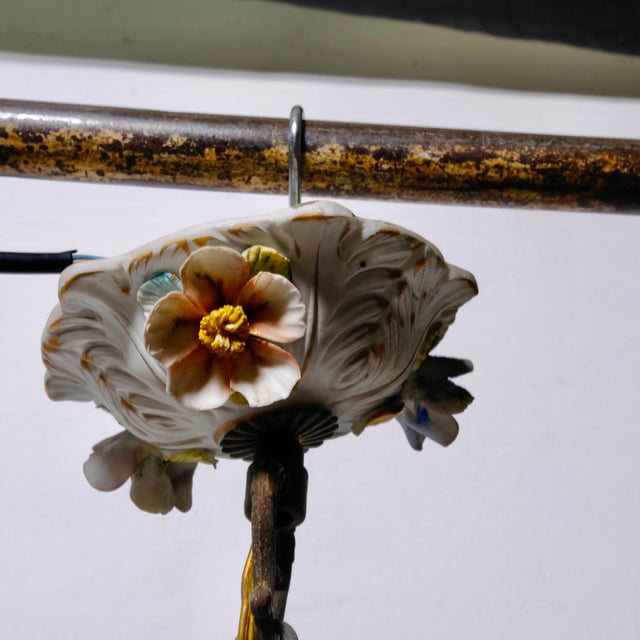 5-Arm Capodimonte Chandelier with Floral Decor, 1960s For Sale - Image 4 of 17