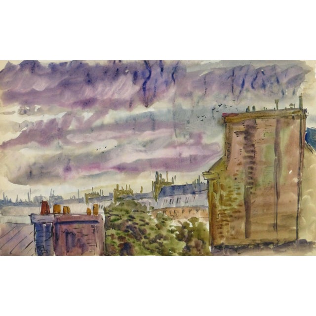 1950s André Lafond, Vintage French Watercolor - Rooftops of Paris For Sale - Image 5 of 5