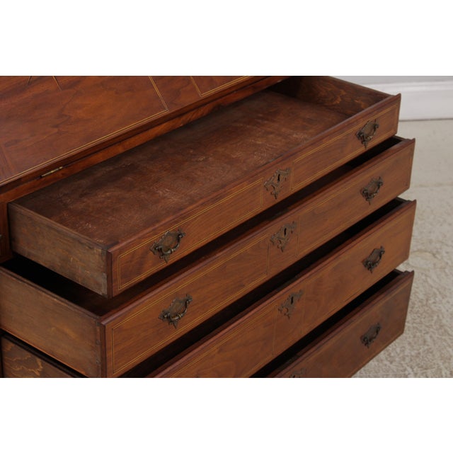 Brown Antique Bench Made Inlaid Walnut Slant Front Desk For Sale - Image 8 of 16