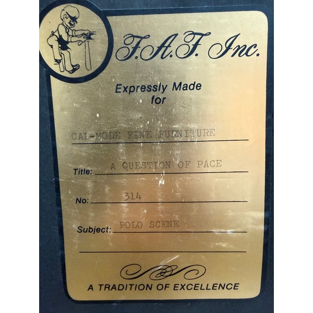 American Cal-Mode Fine Furniture Question of Pace Polo Scene, Framed For Sale - Image 3 of 12