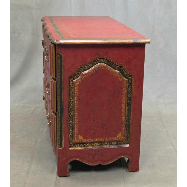 Vintage Theodore Alexander Red Leather Wrapped Serpentine Chest of Drawers For Sale - Image 11 of 13