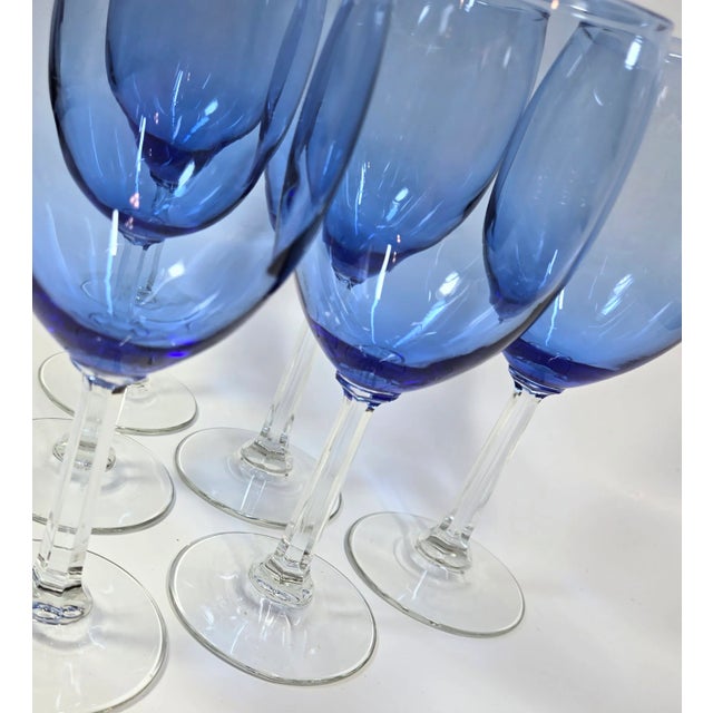 Blue Pillar Stemmed Blue Goblets- Set of Six For Sale - Image 8 of 12