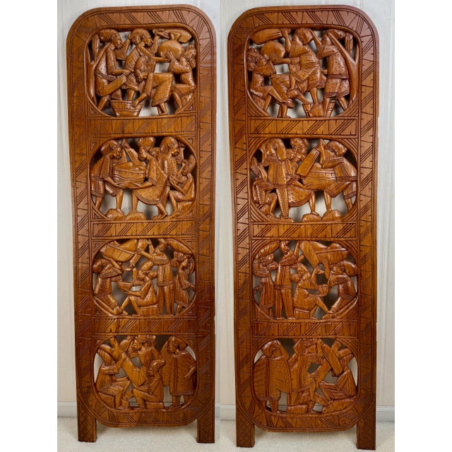 1990s Monumental 1990s Yoruba Hand-Carved Double-Sided Nigerian Wood Screen Panels, Set of Four For Sale - Image 5 of 8