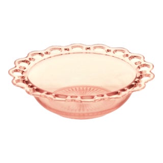 Pink Open Work Rim Glass Bowl For Sale