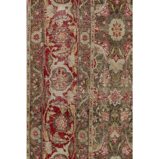 Raspberry Pink Zabihi Collection Dark Green Oversize Persian Tabriz Carpet For Sale - Image 8 of 11