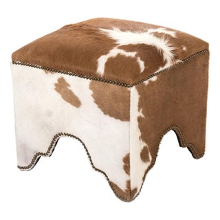 Cowhide Cube Stool in Brown & White For Sale