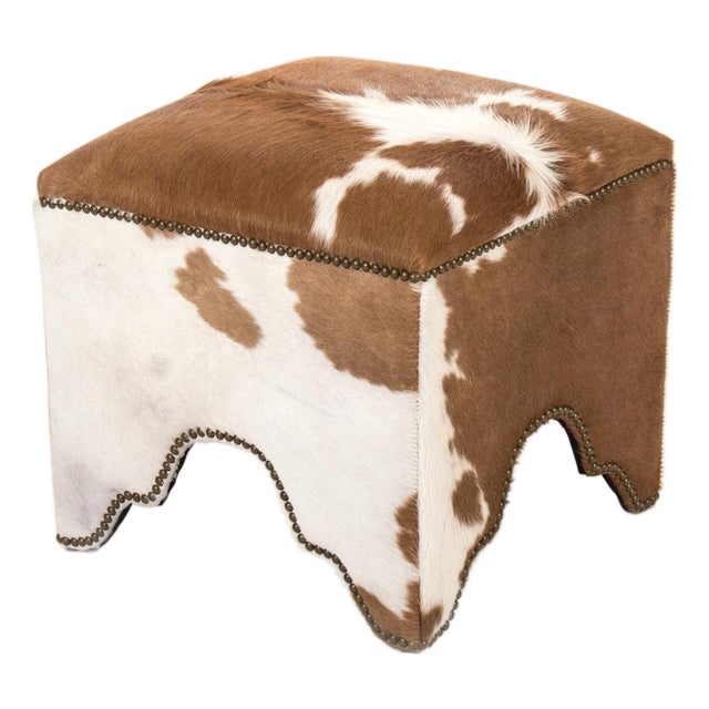 Cowhide Cube Stool in Brown & White For Sale