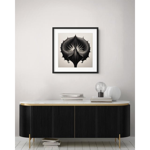 A striking black-and-white botanical print featuring Dipsacus Strigosus, meticulously restored and remastered from an...