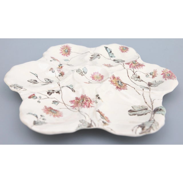 French Country 19th Century English Adderley Floral Oyster Plate For Sale - Image 3 of 5