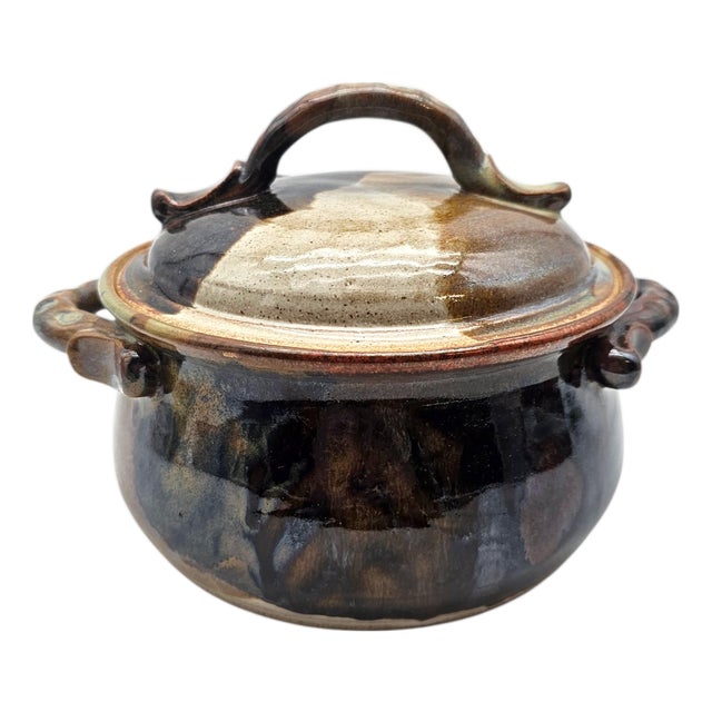 1980s Benitta Pauly California Studio Pottery Covered Stoneware Casserole 7" For Sale